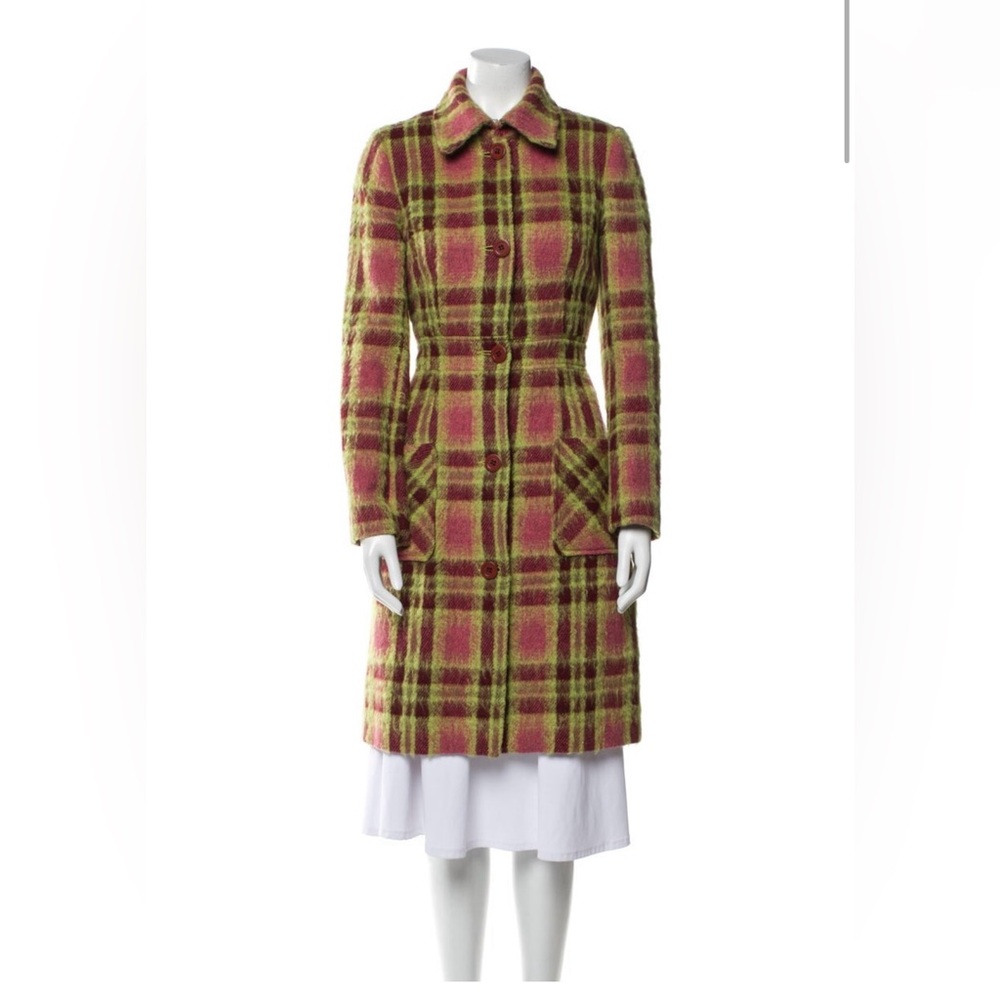 Milly Pink and Green Plaid Trench Coat